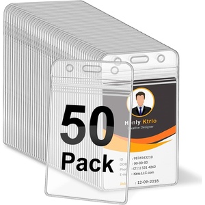 image:imageKTRIO 30 Pack Clear Vertical ID Badge Holder with Resealable Zip  Fits Standard Cards Durable PVC Material Clear Visibility Easy Daily Use50