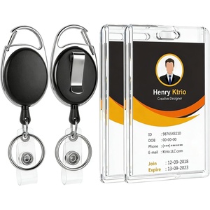 image:imageKTRIO Clear Acrylic ID Badge Holder Thumb Slot Holds 2 Cards 5 Pack  Clear View Design Smooth Edges Durable Acrylic Build Easy Thumb Access Lightweight for Daily Use2 Pack with Badge Reels