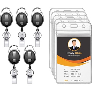 image:imageKTRIO ID Badge Holder with Retractable Reel Horizontal 2 Pack  Fits 37x34 Cards Clear Horizontal Holder 24 Retractable Badge Reel Metal Clip amp Key Ring 2Pack Set5 Pcs  Vertical