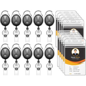 image:imageKTRIO ID Badge Holder with Retractable Reel Horizontal 2 Pack  Fits 37x34 Cards Clear Horizontal Holder 24 Retractable Badge Reel Metal Clip amp Key Ring 2Pack Set10 Pcs  Vertical