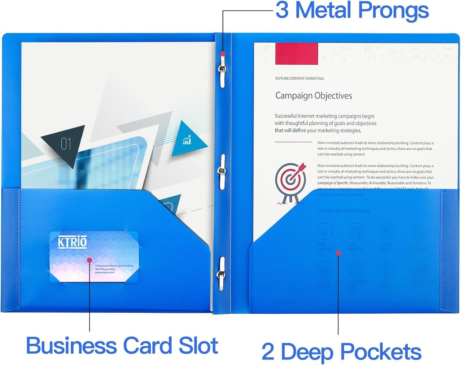 image:imageKTRIO 10 Pack Plastic Pocket Folders 3 Prong Letter Size 5 Pastel Colors 3 Prong Fasteners 2 Pocket Storage Business Card Slot WaterResistant PP School Office UseVibrant Colors