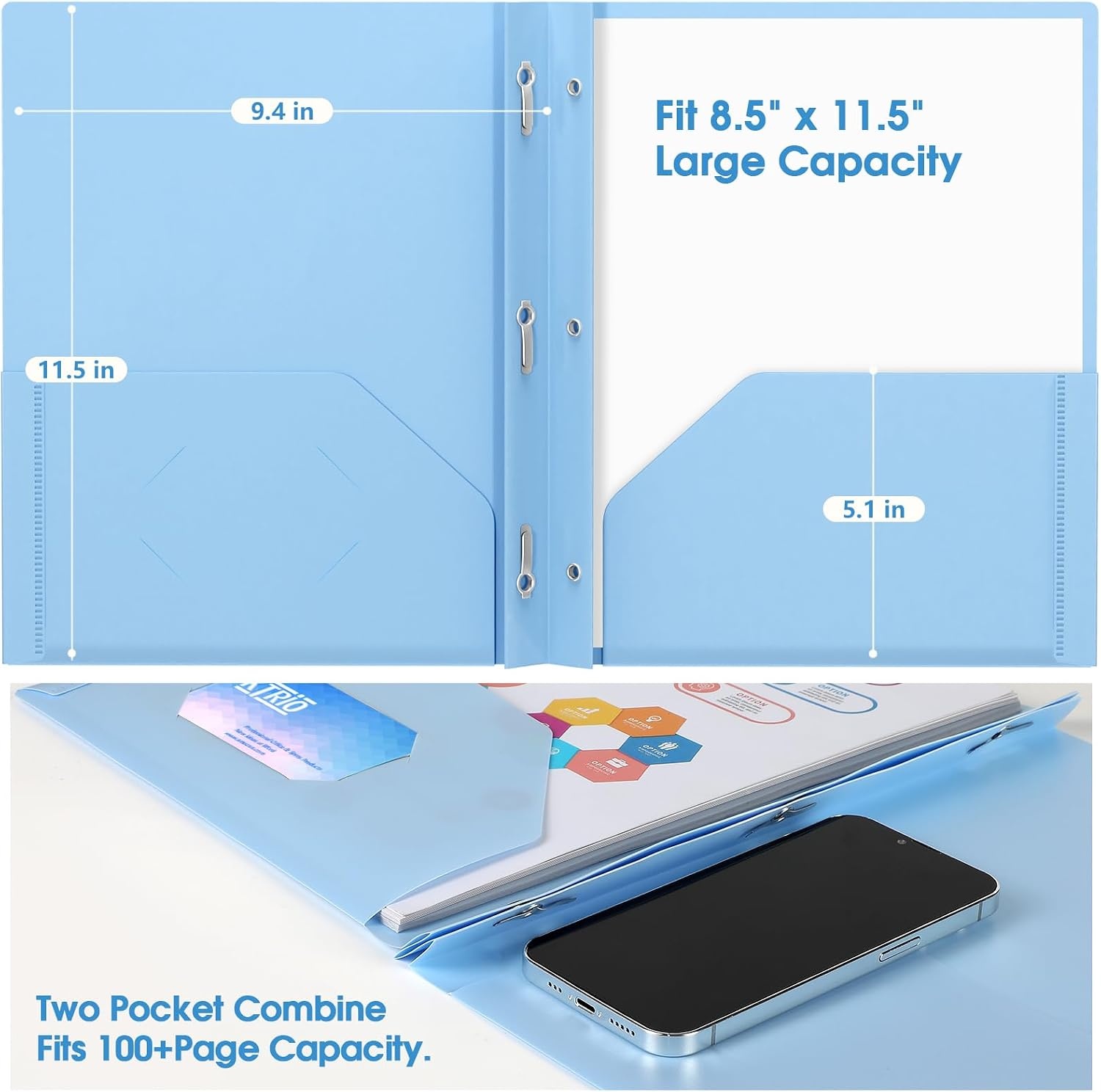 image:imageKTRIO 10 Pack Plastic Pocket Folders 3 Prong Letter Size 5 Pastel Colors 3 Prong Fasteners 2 Pocket Storage Business Card Slot WaterResistant PP School Office UsePastel Colors