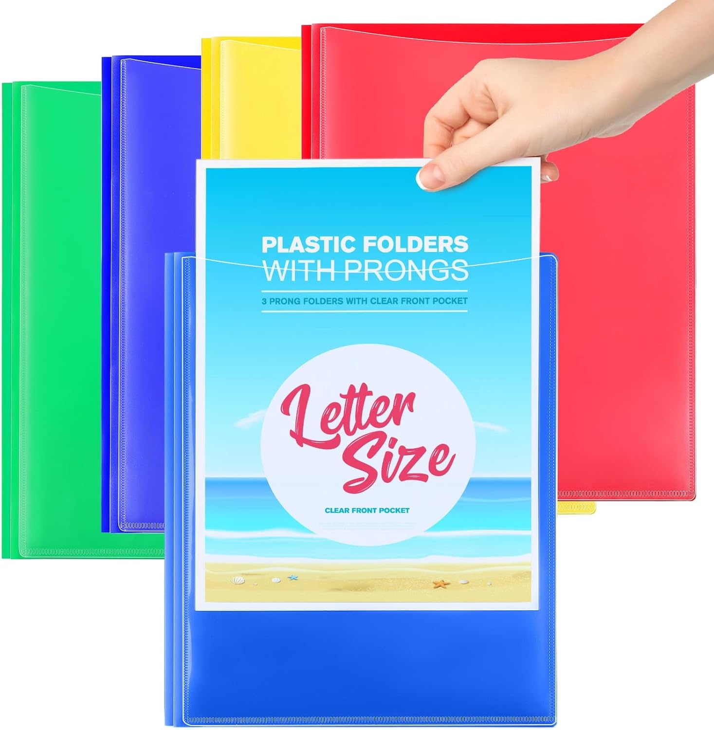 image:imageKTRIO 16 Pack 2 Pocket 3 Prong Folders Clear Front Pocket 4 Colors Letter Size Fit WaterResistant PP Business Card Slot 2 Pocket Storage School Office Use4 Pack