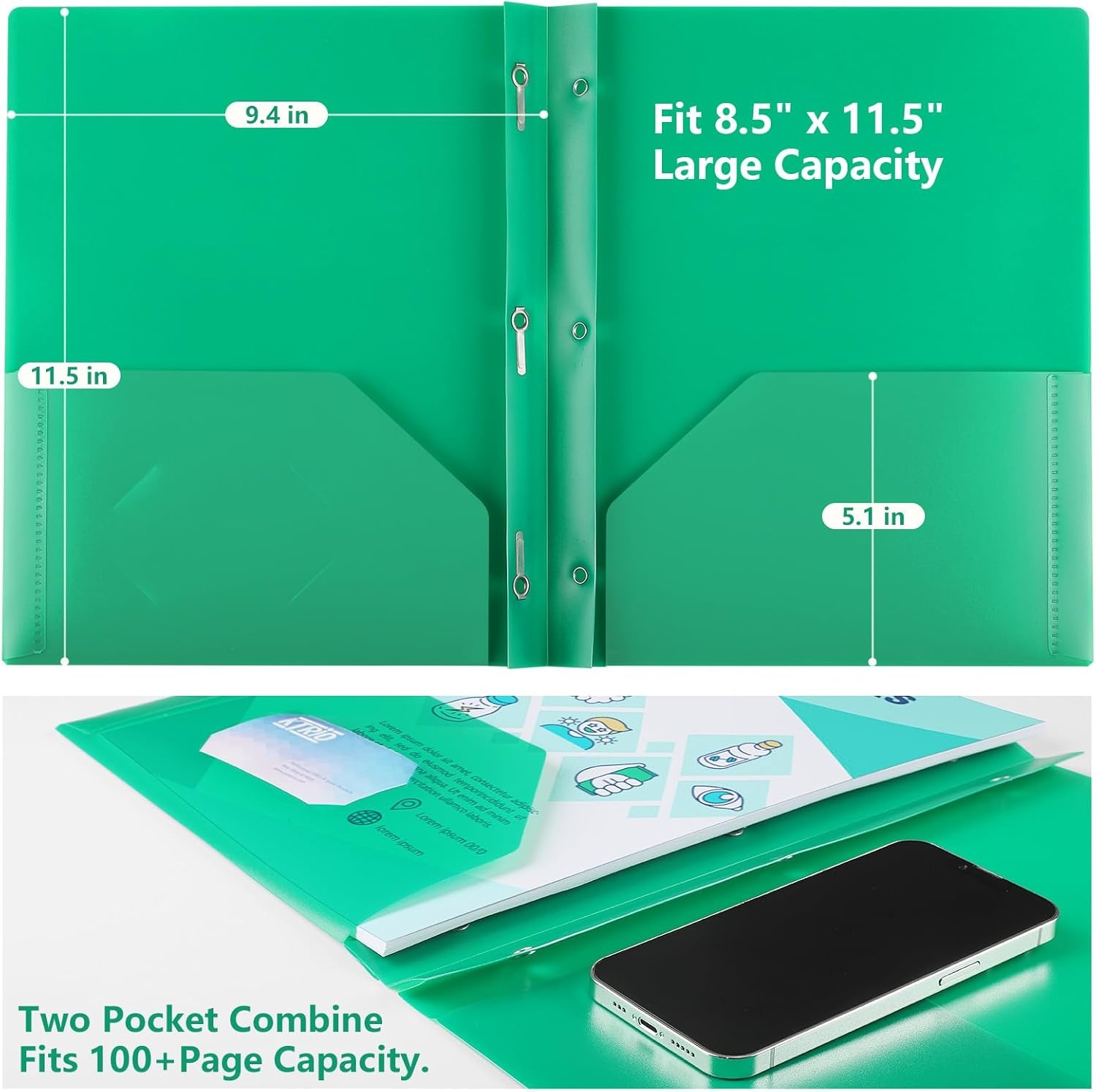 image:imageKTRIO 16 Pack 2 Pocket 3 Prong Folders Clear Front Pocket 4 Colors Letter Size Fit WaterResistant PP Business Card Slot 2 Pocket Storage School Office Use16 Pack