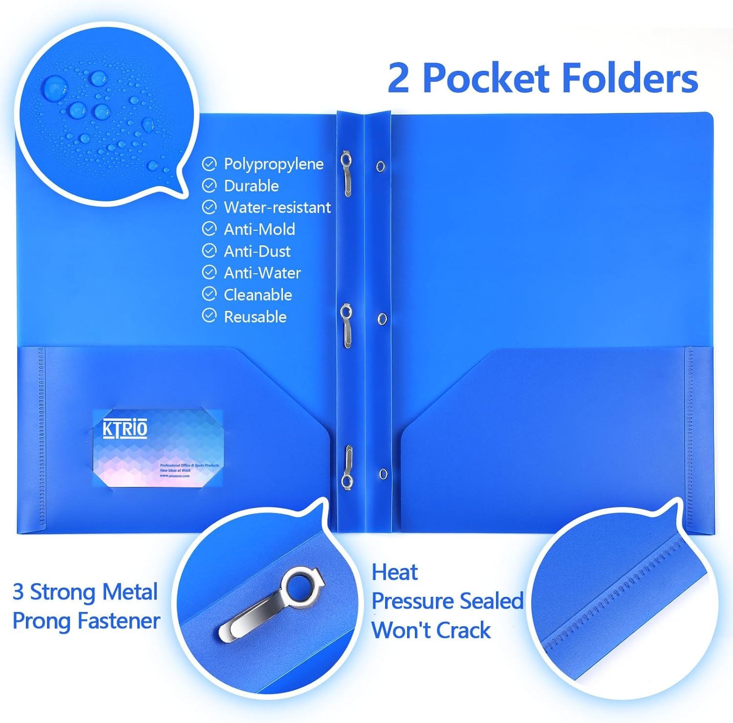 image:imageKTRIO 16 Pack 2 Pocket 3 Prong Folders Clear Front Pocket 4 Colors Letter Size Fit WaterResistant PP Business Card Slot 2 Pocket Storage School Office Use4 Pack