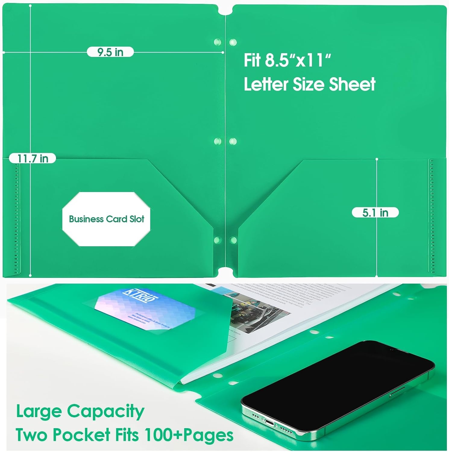 image:imageKTRIO 16 Pack 2 Pocket 3 Prong Folders Clear Front Pocket 4 Colors Letter Size Fit WaterResistant PP Business Card Slot 2 Pocket Storage School Office Use4 Pack
