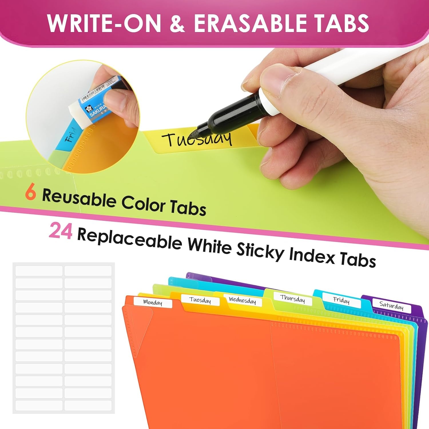image:imageKTRIO 24 Pocket Project Organizer Letter Size Spiral Binder Black 24 Pocket Storage Letter Size Fit WaterResistant Poly Zip Pouch Included Writable Color TabsPink