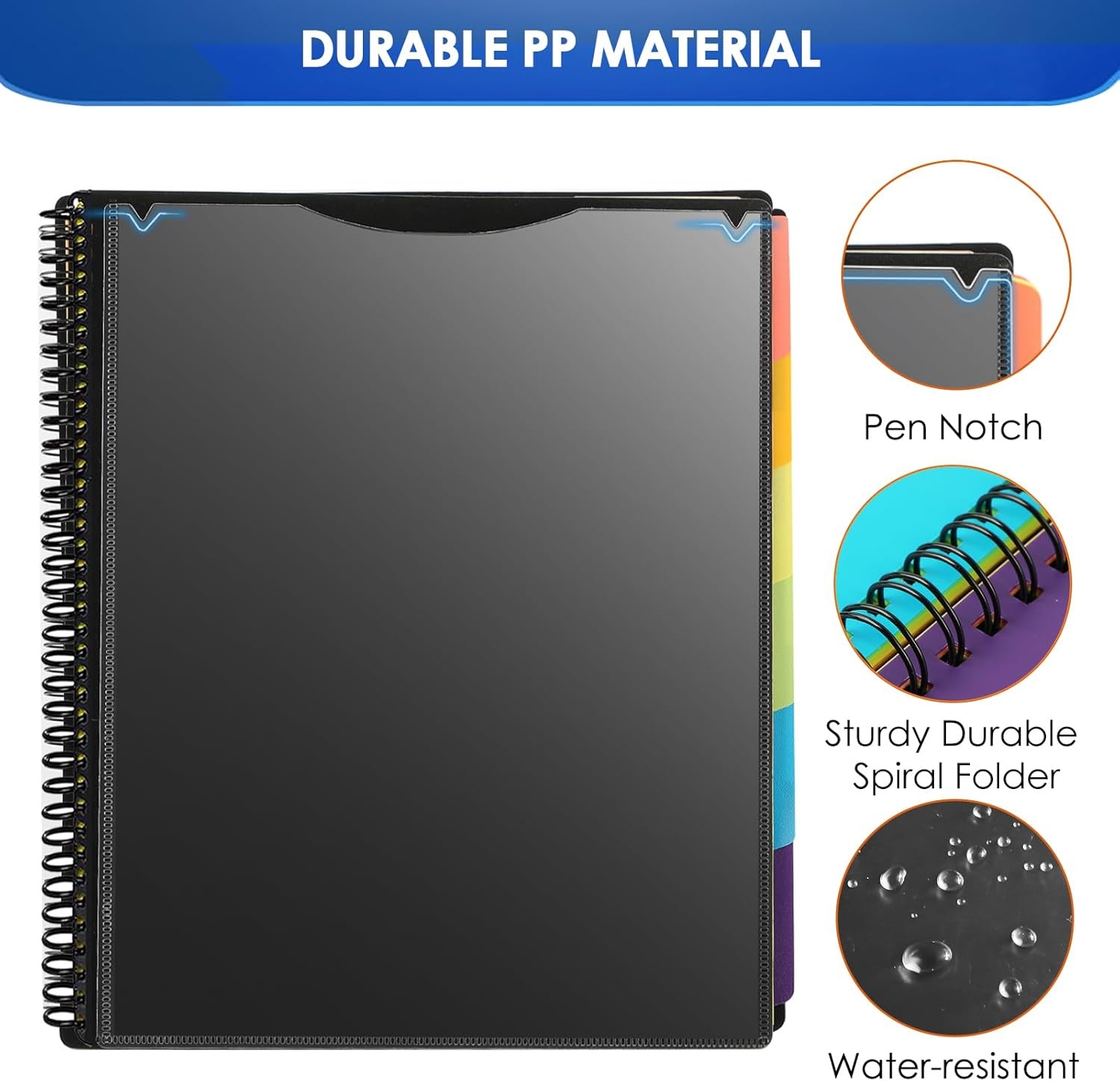 image:imageKTRIO 24 Pocket Project Organizer Letter Size Spiral Binder Black 24 Pocket Storage Letter Size Fit WaterResistant Poly Zip Pouch Included Writable Color TabsBlack