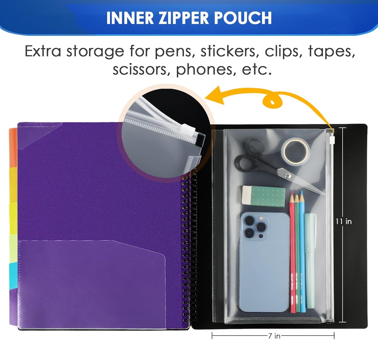 image:imageKTRIO 24 Pocket Project Organizer Letter Size Spiral Binder Black 24 Pocket Storage Letter Size Fit WaterResistant Poly Zip Pouch Included Writable Color TabsBlack