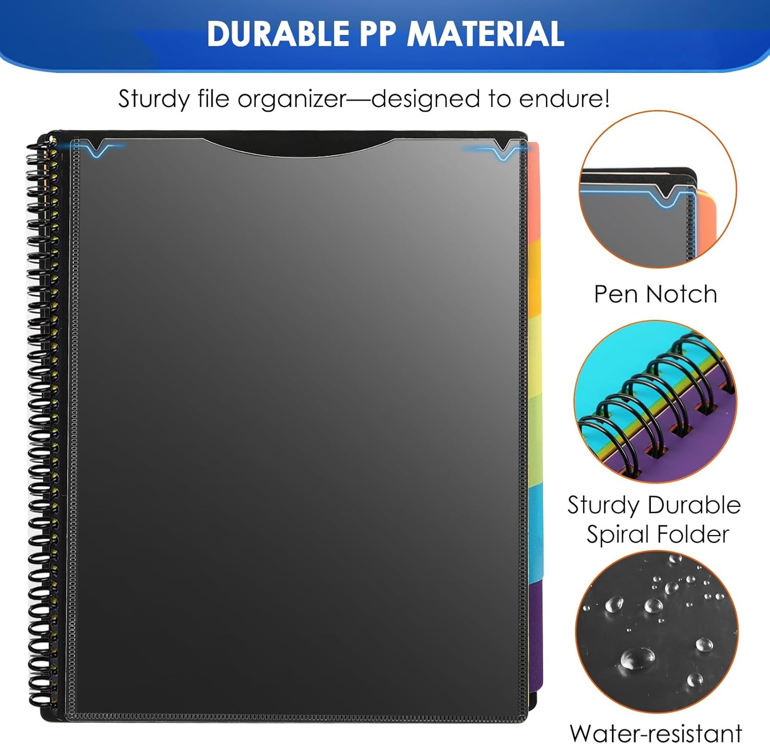 image:imageKTRIO 24 Pocket Project Organizer Letter Size Spiral Binder Black 24 Pocket Storage Letter Size Fit WaterResistant Poly Zip Pouch Included Writable Color TabsBlack