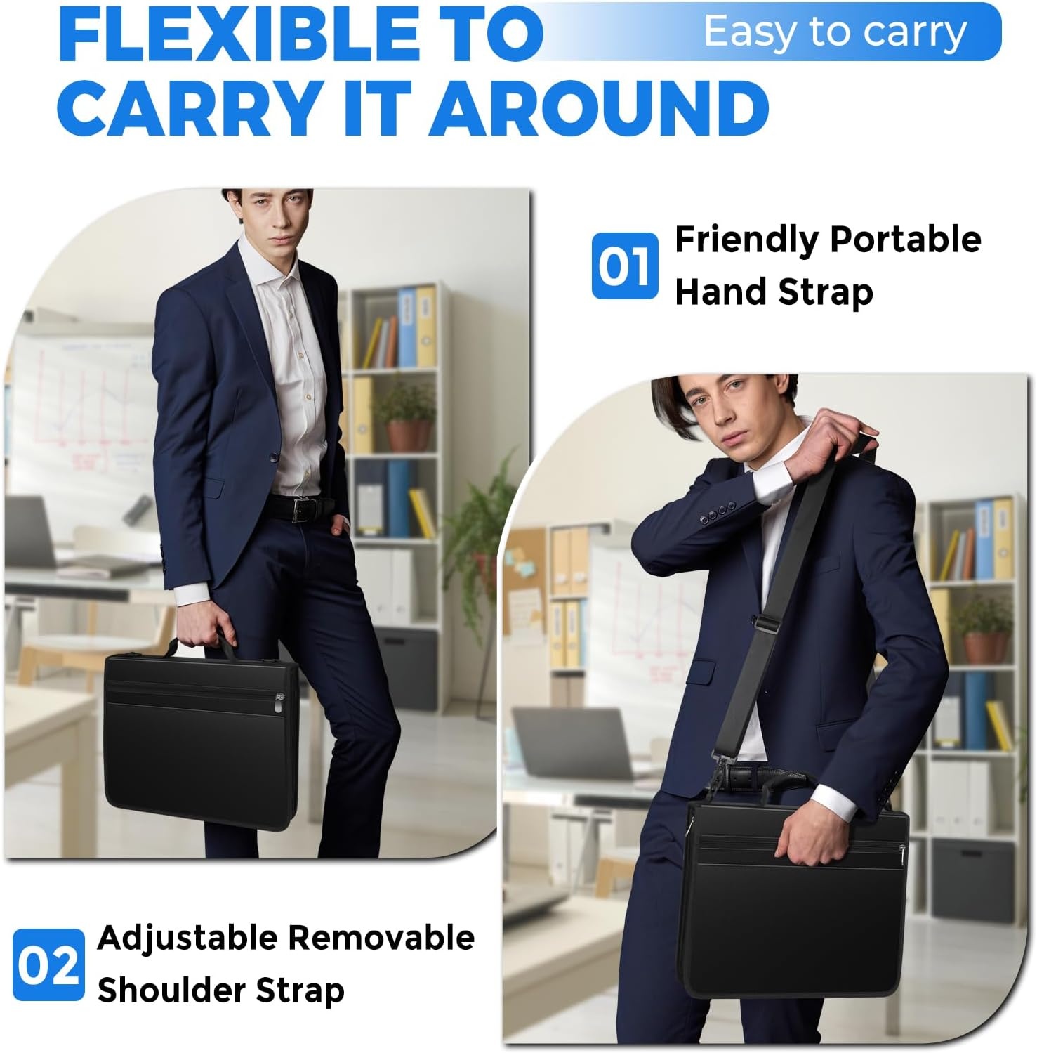 image:imageKTRIO 3 Ring Zipper Binder 12 Tab Expanding File 300 Sheets Black Durable Fabric Cover 12 Tab Expanding File 300 Sheet Capacity Zipper Storage Handle amp Shoulder StrapBlack