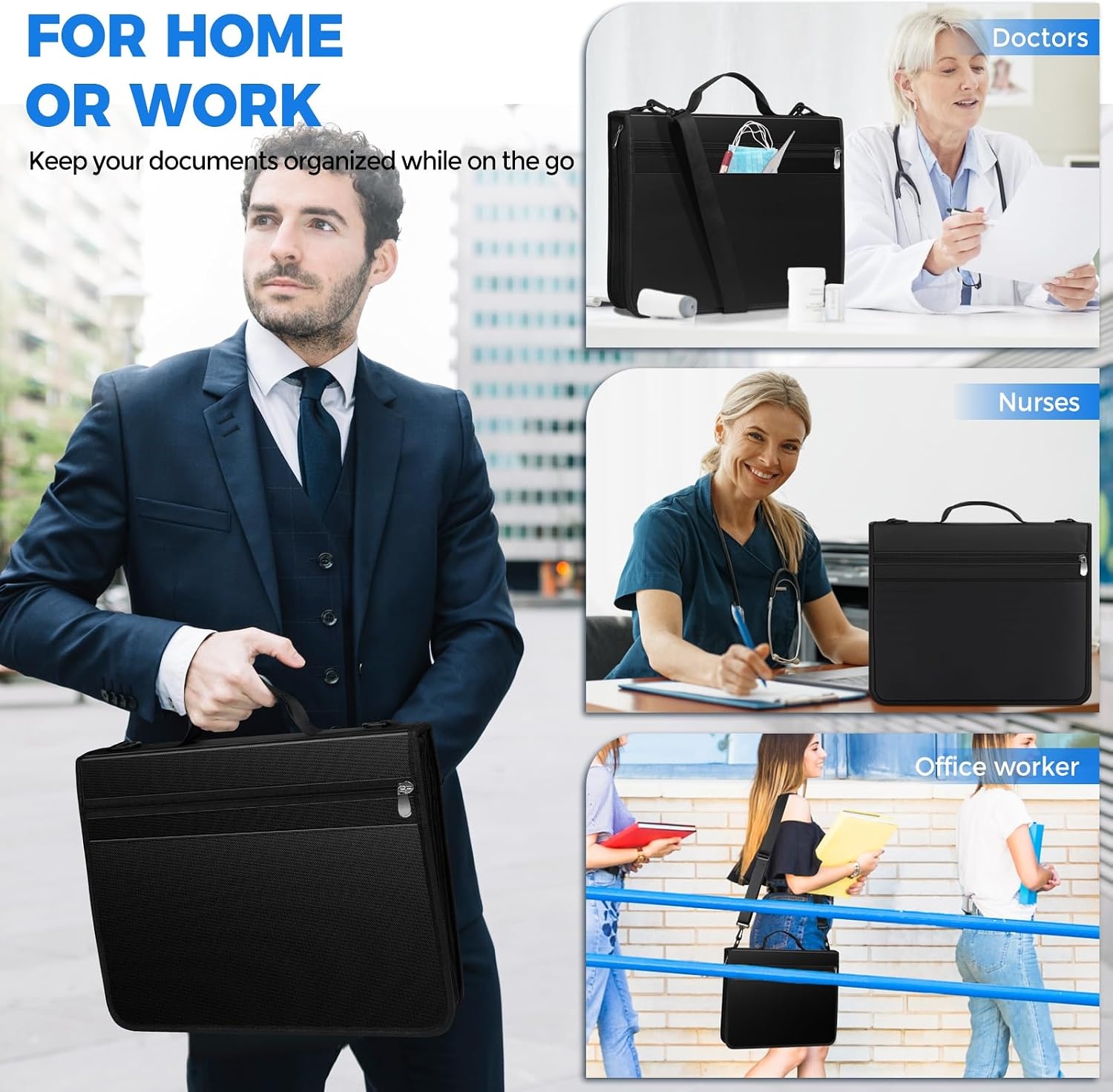 image:imageKTRIO 3 Ring Zipper Binder 12 Tab Expanding File 300 Sheets Black Durable Fabric Cover 12 Tab Expanding File 300 Sheet Capacity Zipper Storage Handle amp Shoulder StrapBlack