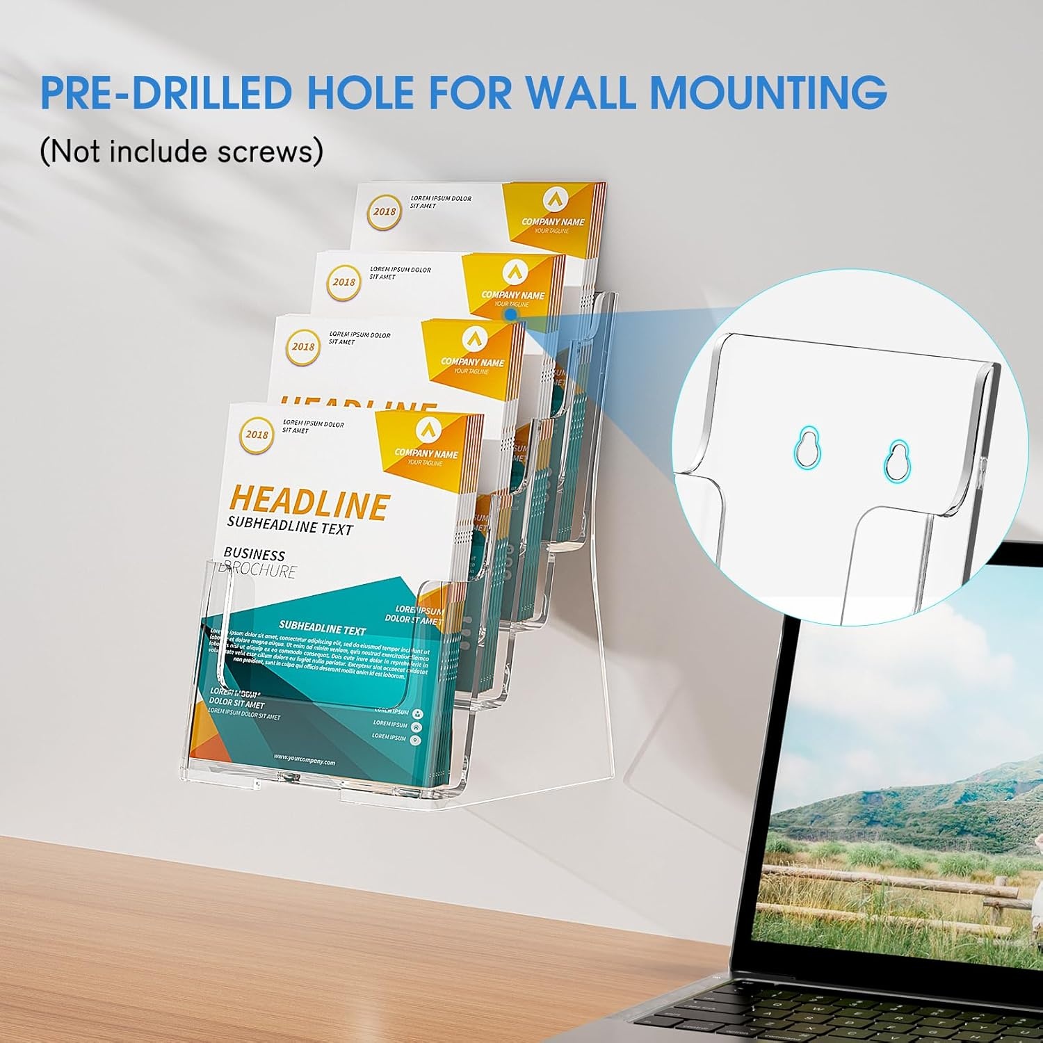 image:imageKTRIO 3 Tier Acrylic Brochure Holder 85 x 11 2 Pack DesktopWall Mount With Removable Divider for 4 Inch Flyers Clear Literature Display Stand for Magazines Pamphlet Catalogs Booklets Menus6 x 9 2 Pack 4 Tier