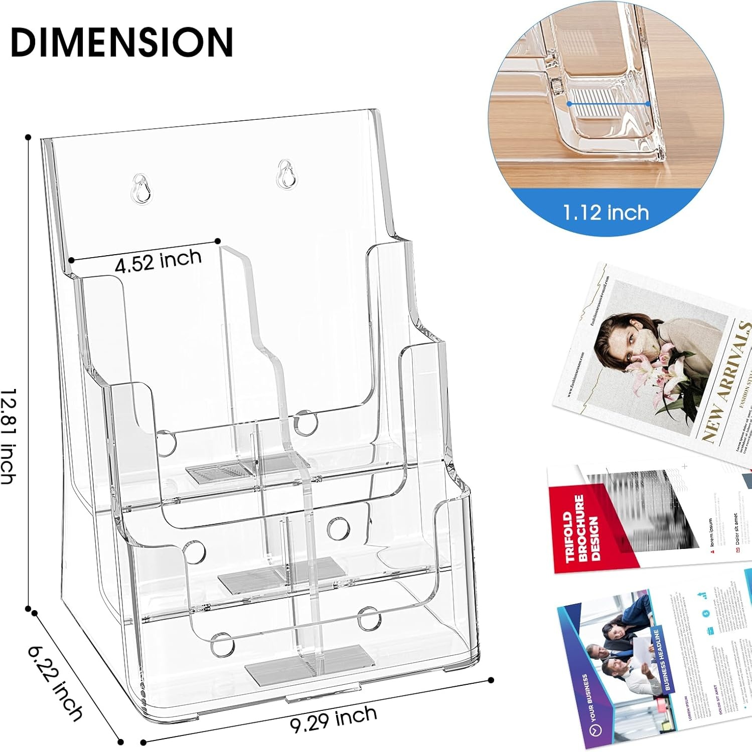 image:imageKTRIO 4 Tier Acrylic Brochure Holder 6 x 9 2 Pack DesktopWall Mount Clear Pamphlet Display Stand Plastic Flyer Organizer for Magazines Literature Catalogs Bifold Brochure Office Store85 x 11 2 Pack 3 Tier