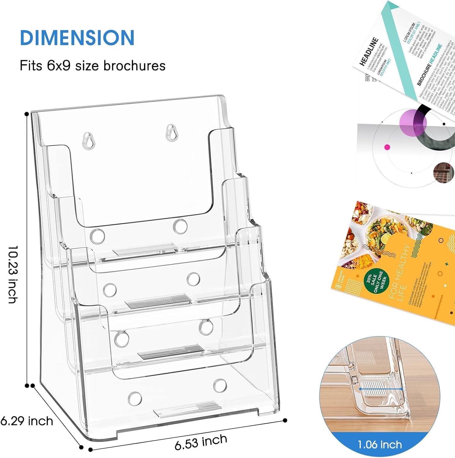 image:imageKTRIO 4 Tier Acrylic Brochure Holder 6 x 9 2 Pack DesktopWall Mount Clear Pamphlet Display Stand Plastic Flyer Organizer for Magazines Literature Catalogs Bifold Brochure Office Store6 x 9 2 Pack 4 Tier