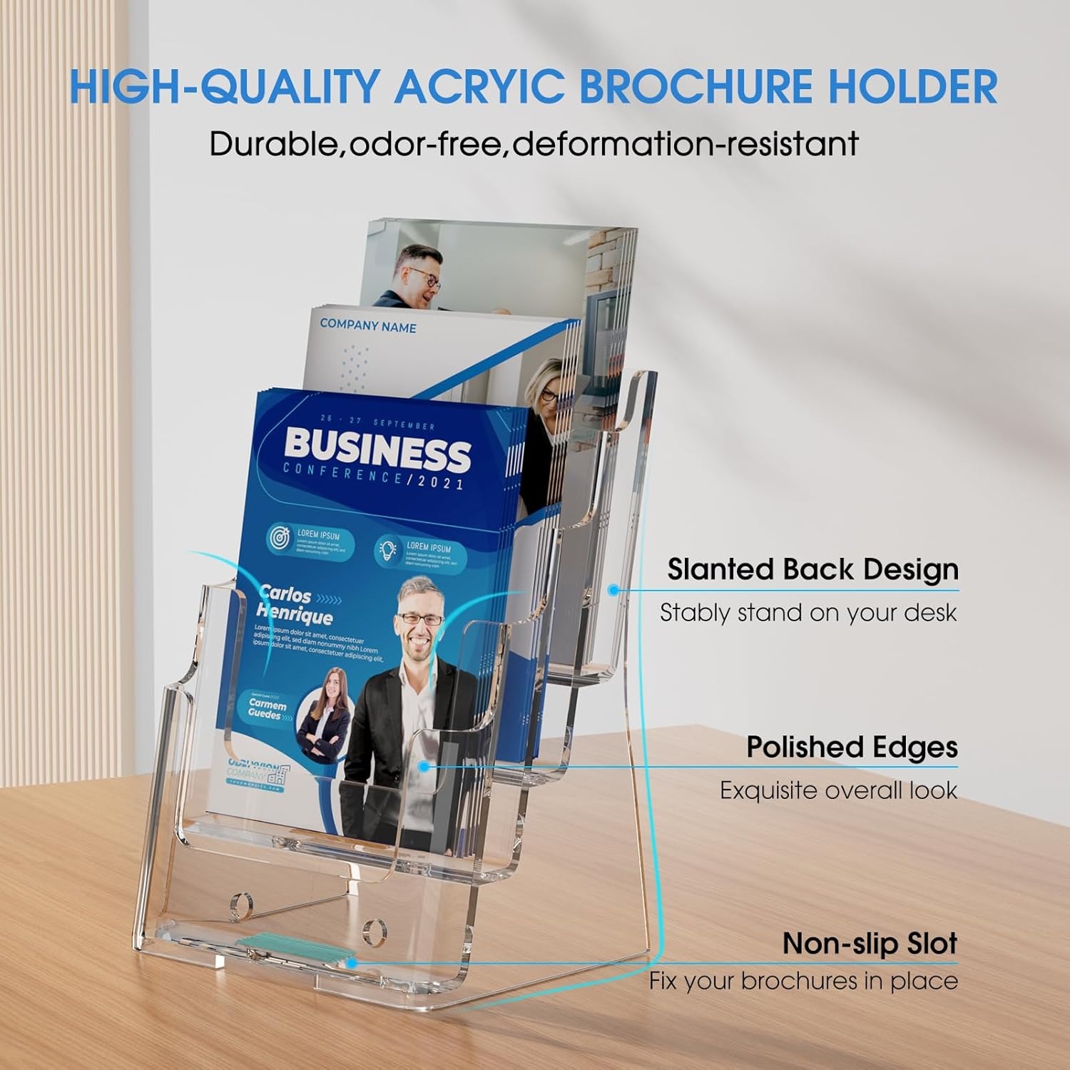 image:imageKTRIO 4 Tier Acrylic Brochure Holder 6 x 9 2 Pack DesktopWall Mount Clear Pamphlet Display Stand Plastic Flyer Organizer for Magazines Literature Catalogs Bifold Brochure Office Store6 x 9 2 Pack 4 Tier