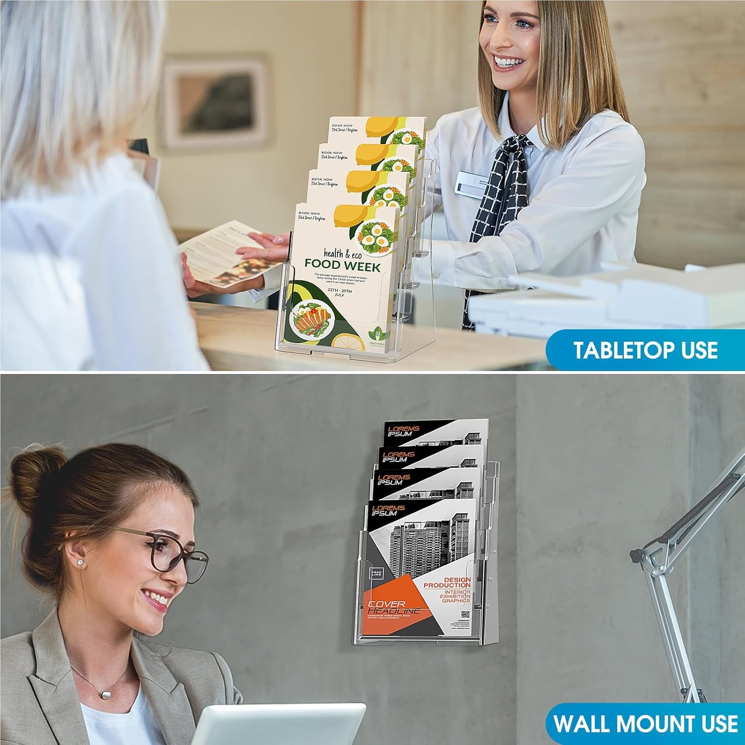 image:imageKTRIO 4 Tier Acrylic Brochure Holder 6 x 9 2 Pack DesktopWall Mount Clear Pamphlet Display Stand Plastic Flyer Organizer for Magazines Literature Catalogs Bifold Brochure Office Store6 x 9 2 Pack 4 Tier