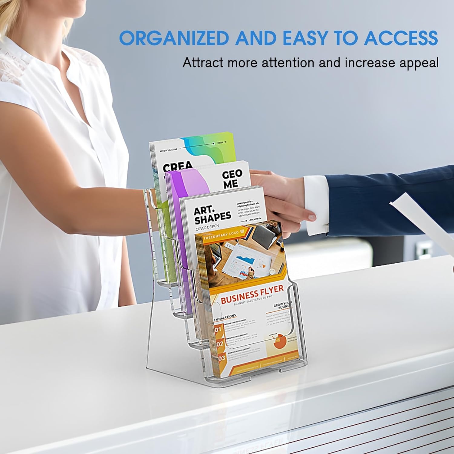 image:imageKTRIO 4 Tier Acrylic Brochure Holder 6 x 9 2 Pack DesktopWall Mount Clear Pamphlet Display Stand Plastic Flyer Organizer for Magazines Literature Catalogs Bifold Brochure Office Store6 x 9 2 Pack 4 Tier
