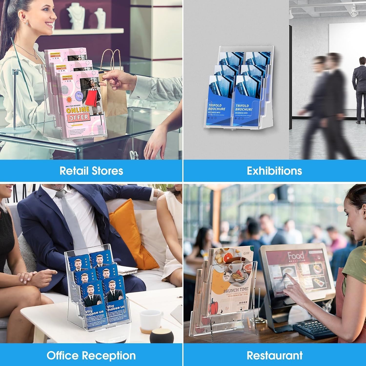 image:imageKTRIO 4 Tier Acrylic Brochure Holder 6 x 9 2 Pack DesktopWall Mount Clear Pamphlet Display Stand Plastic Flyer Organizer for Magazines Literature Catalogs Bifold Brochure Office Store85 x 11 2 Pack 3 Tier