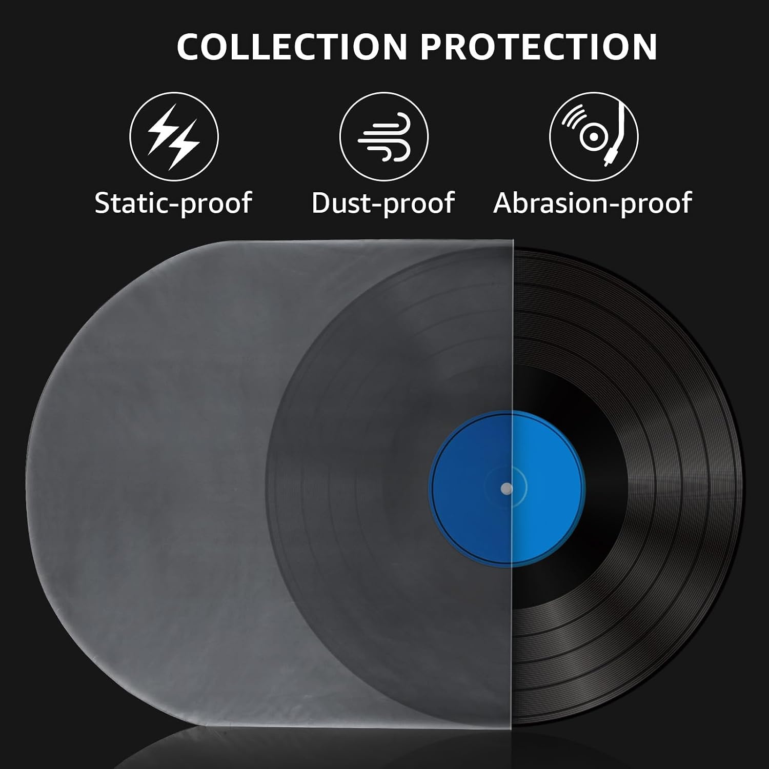 image:imageKTRIO 50 Pcs Vinyl Record Inner Sleeves 33RPM 12 Album Covers Anti Static Round Bottom LP Inner Sleeves for Vinyl Records