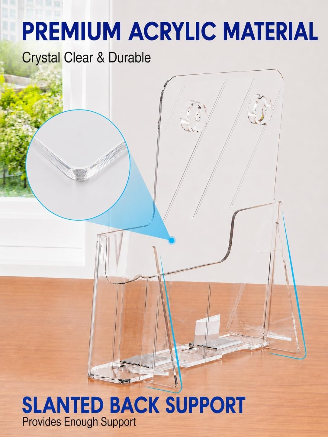 image:imageKTRIO Acrylic Brochure Holder 6 x 9 2 Pack Bifold Flyer Display Stand DesktopWallMount Clear Plastic Stand Fits 6 Wide Magazines Pamphlets Booklets Journals Menus Business Papers85 x 11