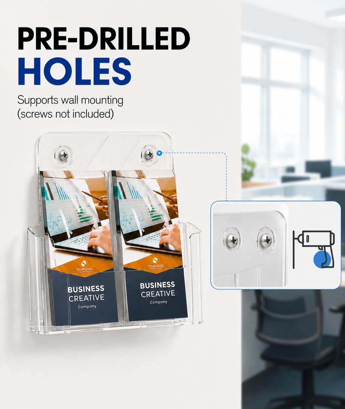 image:imageKTRIO Acrylic Brochure Holder 6 x 9 2 Pack Bifold Flyer Display Stand DesktopWallMount Clear Plastic Stand Fits 6 Wide Magazines Pamphlets Booklets Journals Menus Business Papers85 x 11