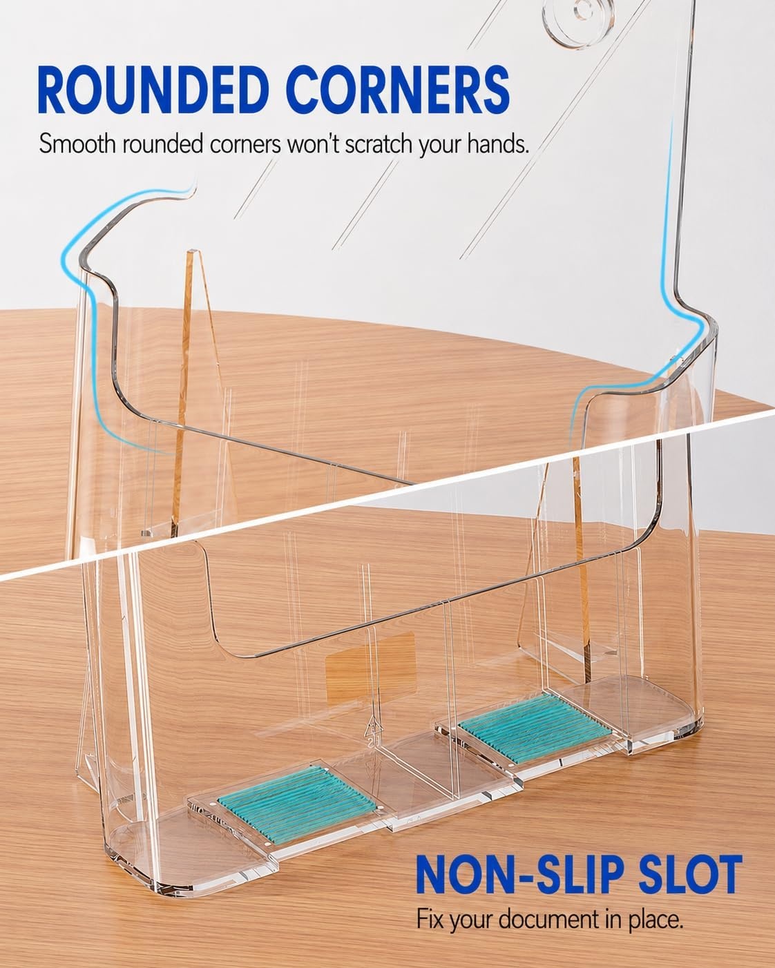 image:imageKTRIO Acrylic Brochure Holder 6 x 9 2 Pack Bifold Flyer Display Stand DesktopWallMount Clear Plastic Stand Fits 6 Wide Magazines Pamphlets Booklets Journals Menus Business Papers85 x 11