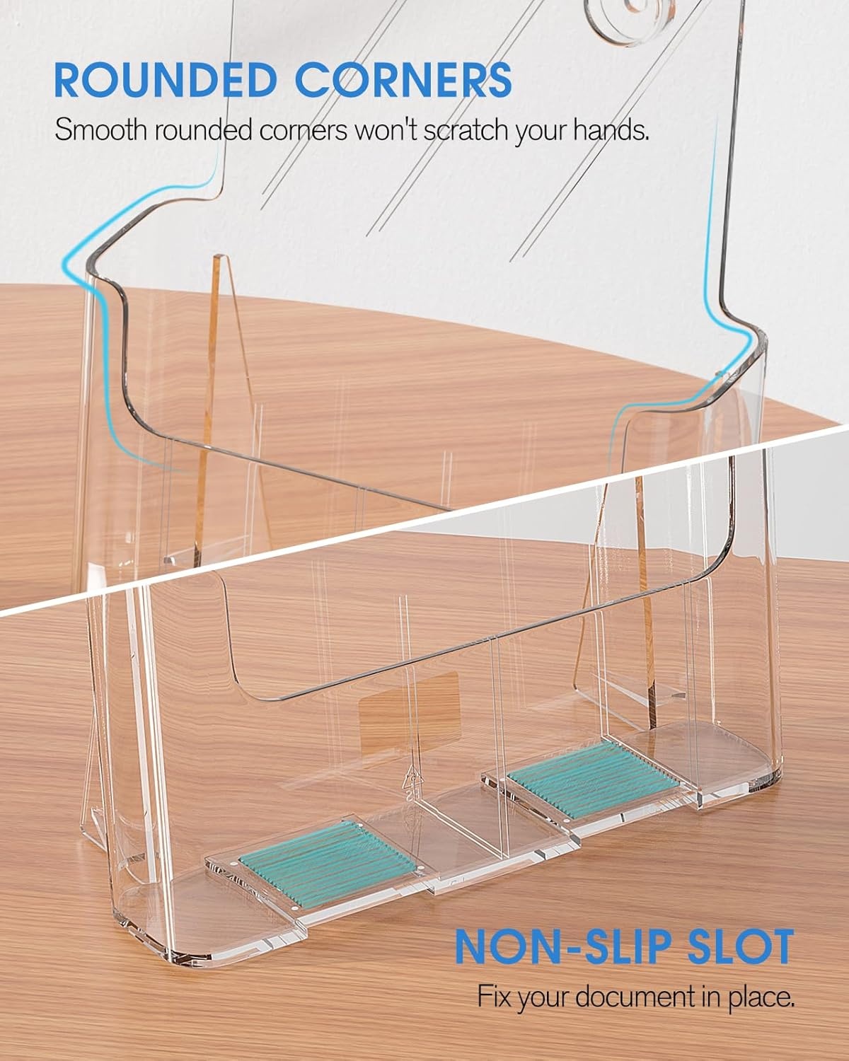 image:imageKTRIO Acrylic Brochure Holder 6 x 9 2 Pack Bifold Flyer Display Stand DesktopWallMount Clear Plastic Stand Fits 6 Wide Magazines Pamphlets Booklets Journals Menus Business Papers85 x 11