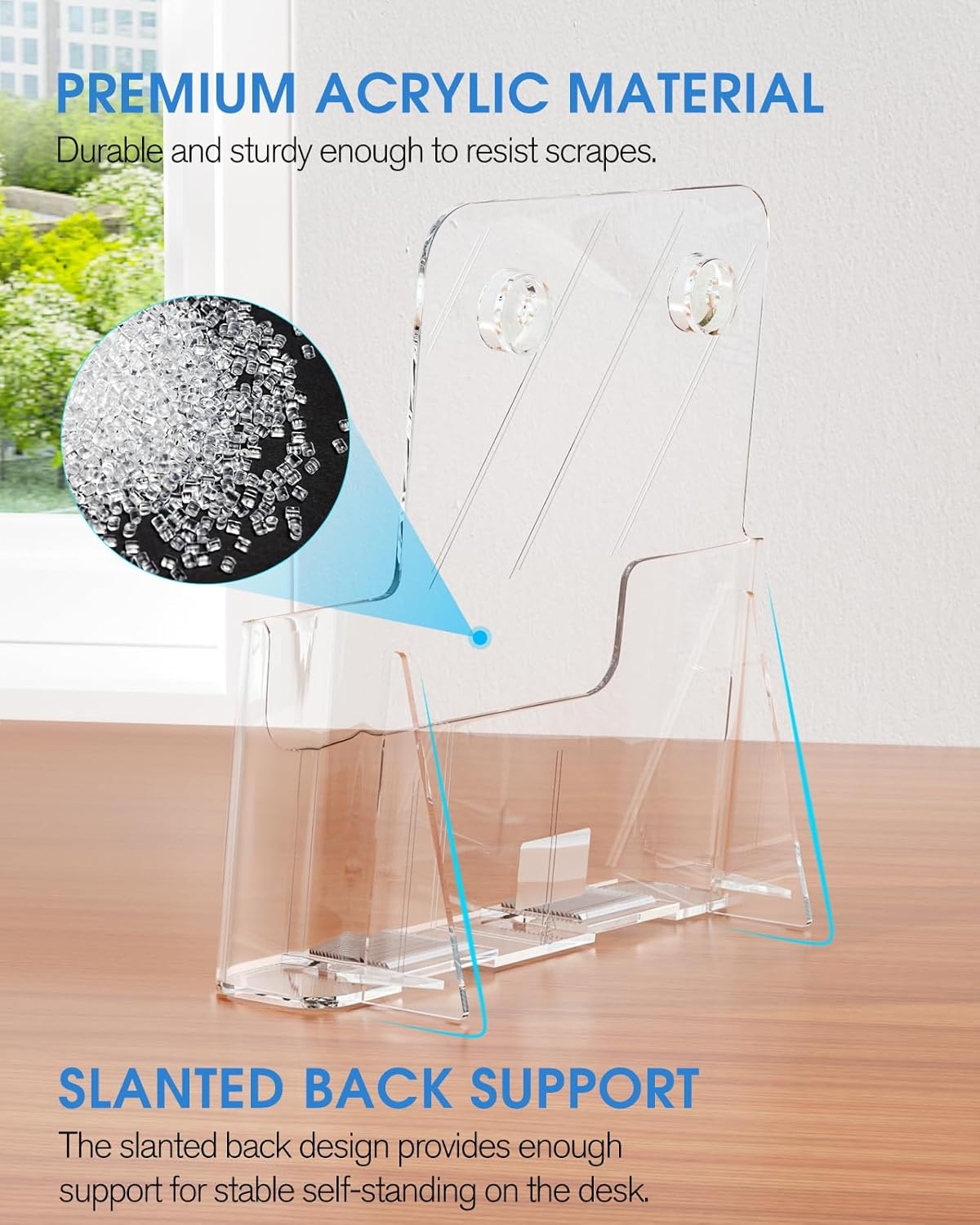 image:imageKTRIO Acrylic Brochure Holder 85 x 11 4 Pack Literature Display Stand DesktopWallMount Clear Plastic Flyers Holder Fits 85 Wide Magazines Pamphlets Documents Booklets Journals Menus85 x 11