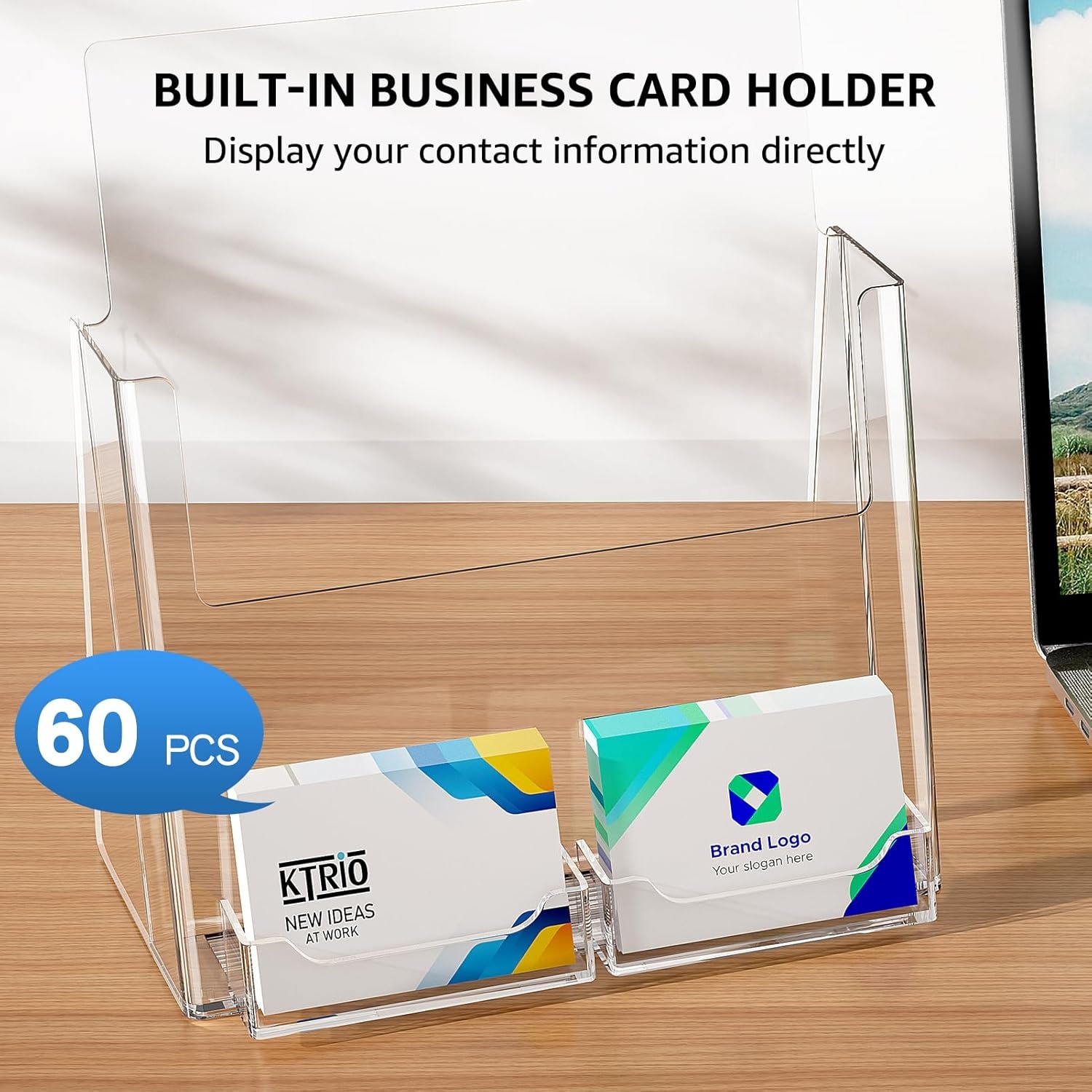image:imageKTRIO Acrylic Brochure Holder 85x11 with Business Card Holder 2 Pack Display Flyers amp Business Cards Together Fits 85 Pamphlets Literature Magazine Sign for Office School Retail Desktop Use85 x 11