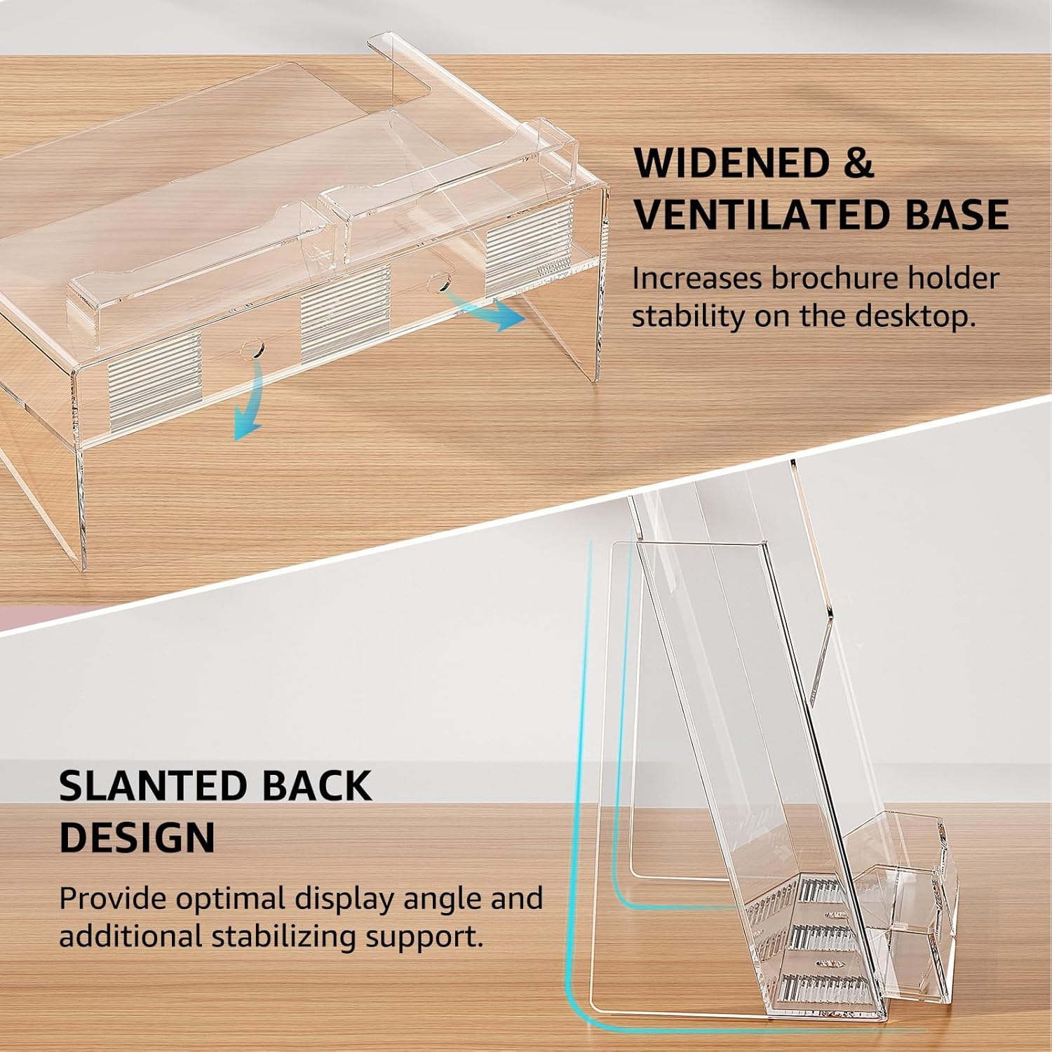 image:imageKTRIO Acrylic Brochure Holder 85x11 with Business Card Holder 2 Pack Display Flyers amp Business Cards Together Fits 85 Pamphlets Literature Magazine Sign for Office School Retail Desktop Use85 x 11