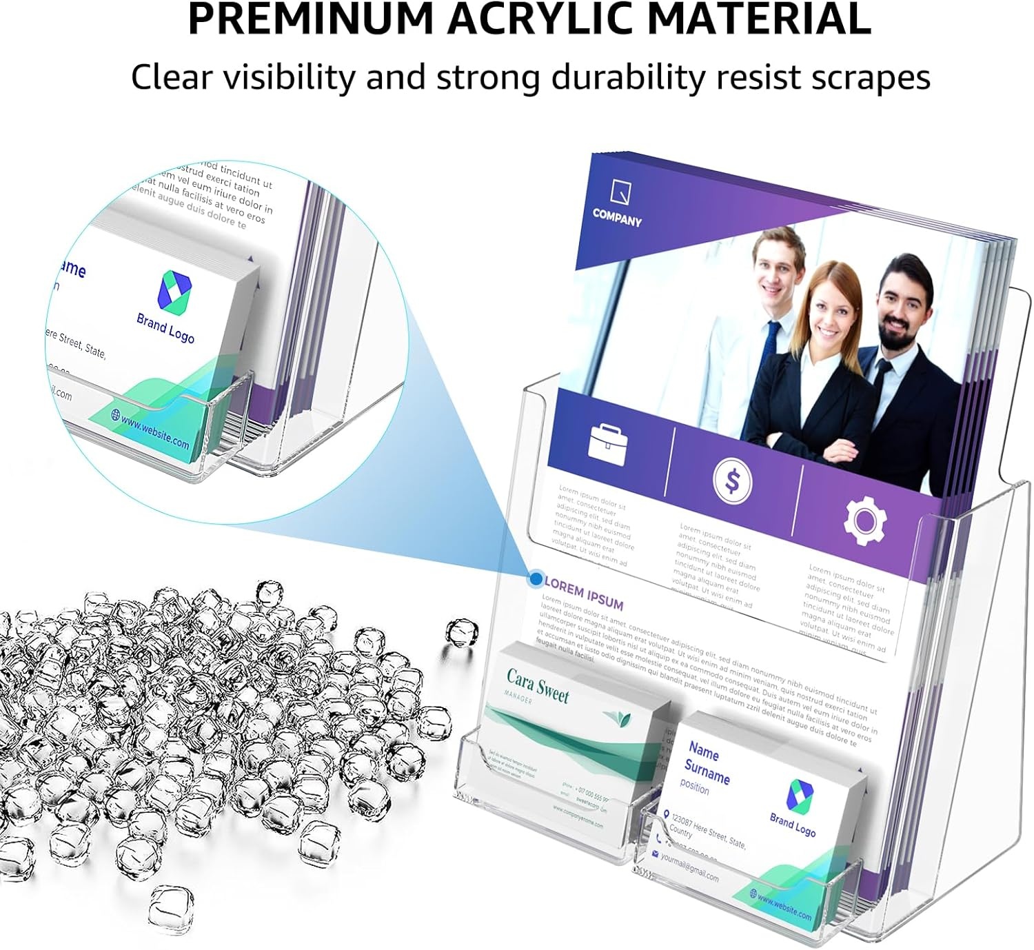 image:imageKTRIO Acrylic Brochure Holder 85x11 with Business Card Holder 2 Pack Display Flyers amp Business Cards Together Fits 85 Pamphlets Literature Magazine Sign for Office School Retail Desktop Use85 x 11