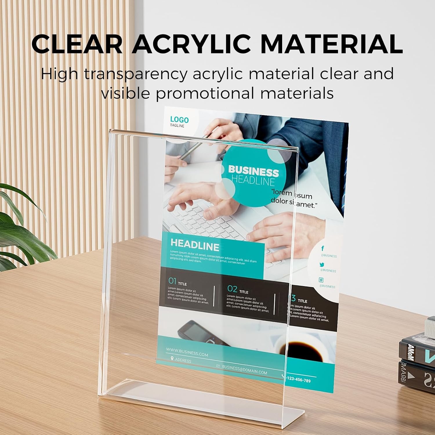 image:imageKTRIO Acrylic Sign Holder 85x11 Inches 18 Pack Clear Display Stand Paper Frame Plastic Menu Flyer Stand Slant Back Document Holder for Stores Restaurants Hotels Office