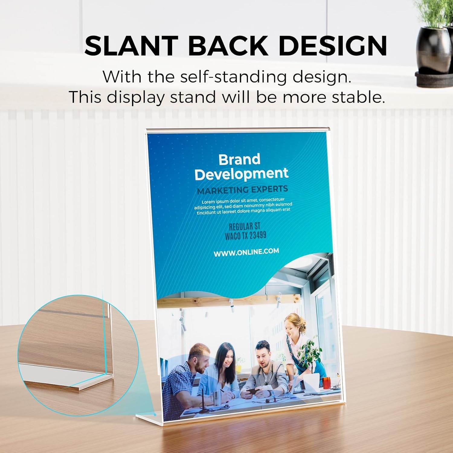 image:imageKTRIO Acrylic Sign Holder 85x11 Inches 32 Pack Clear Display Stand Paper Frame Plastic Menu Flyer Stand Slant Back Document Holder for Stores Restaurants Hotels Office