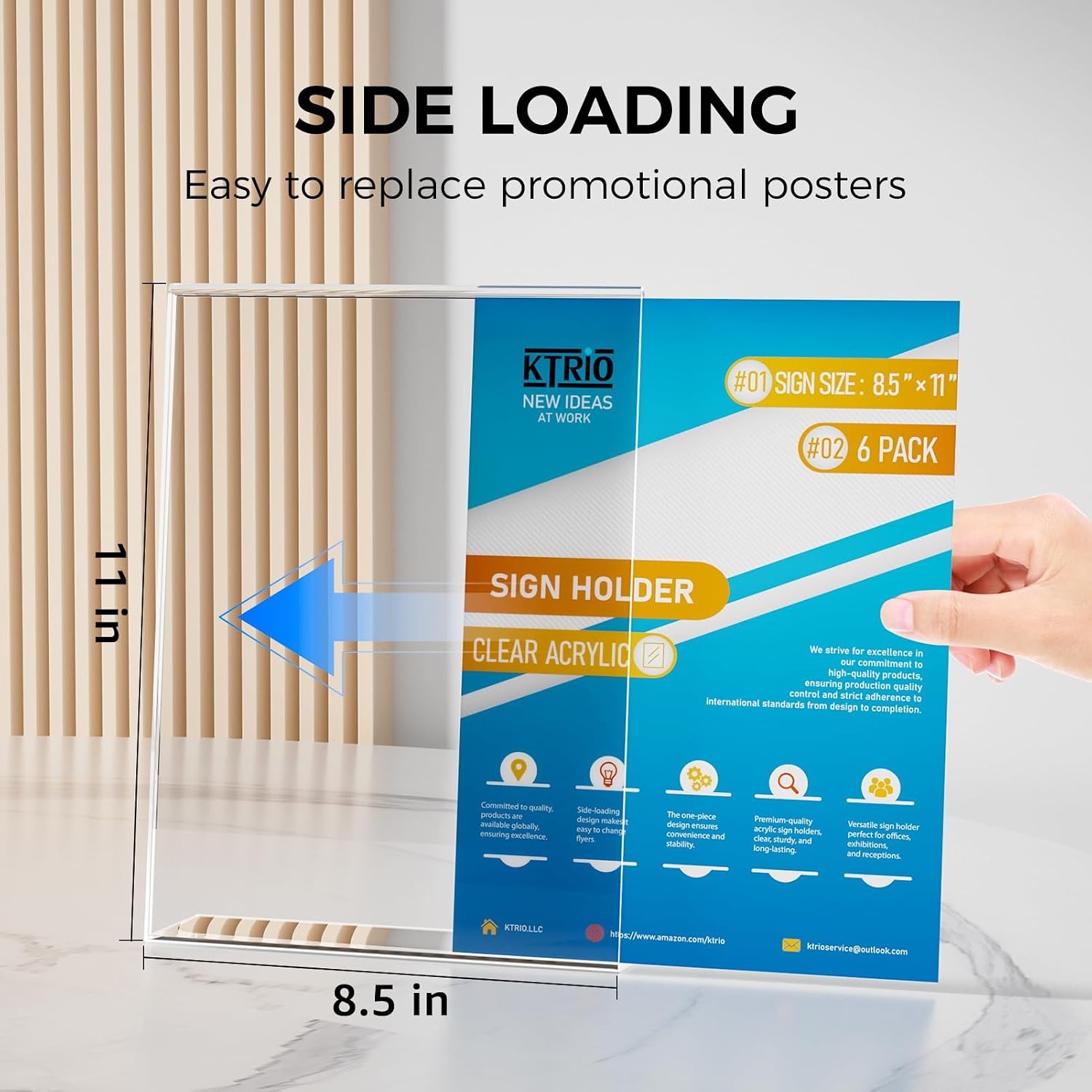 image:imageKTRIO Acrylic Sign Holder 85x11 Inches 32 Pack Clear Display Stand Paper Frame Plastic Menu Flyer Stand Slant Back Document Holder for Stores Restaurants Hotels Office