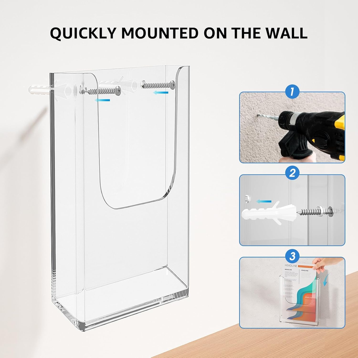 image:imageKTRIO Brochure Holder 85 x 11 Wall Mounted Magazine Flyer Holder 3 Pack Clear Acrylic Fits 85 Wide Brochures Display Pamphlets Literature for Office School Retail Exhibitions Includes Screws85 x 11 3 Pack