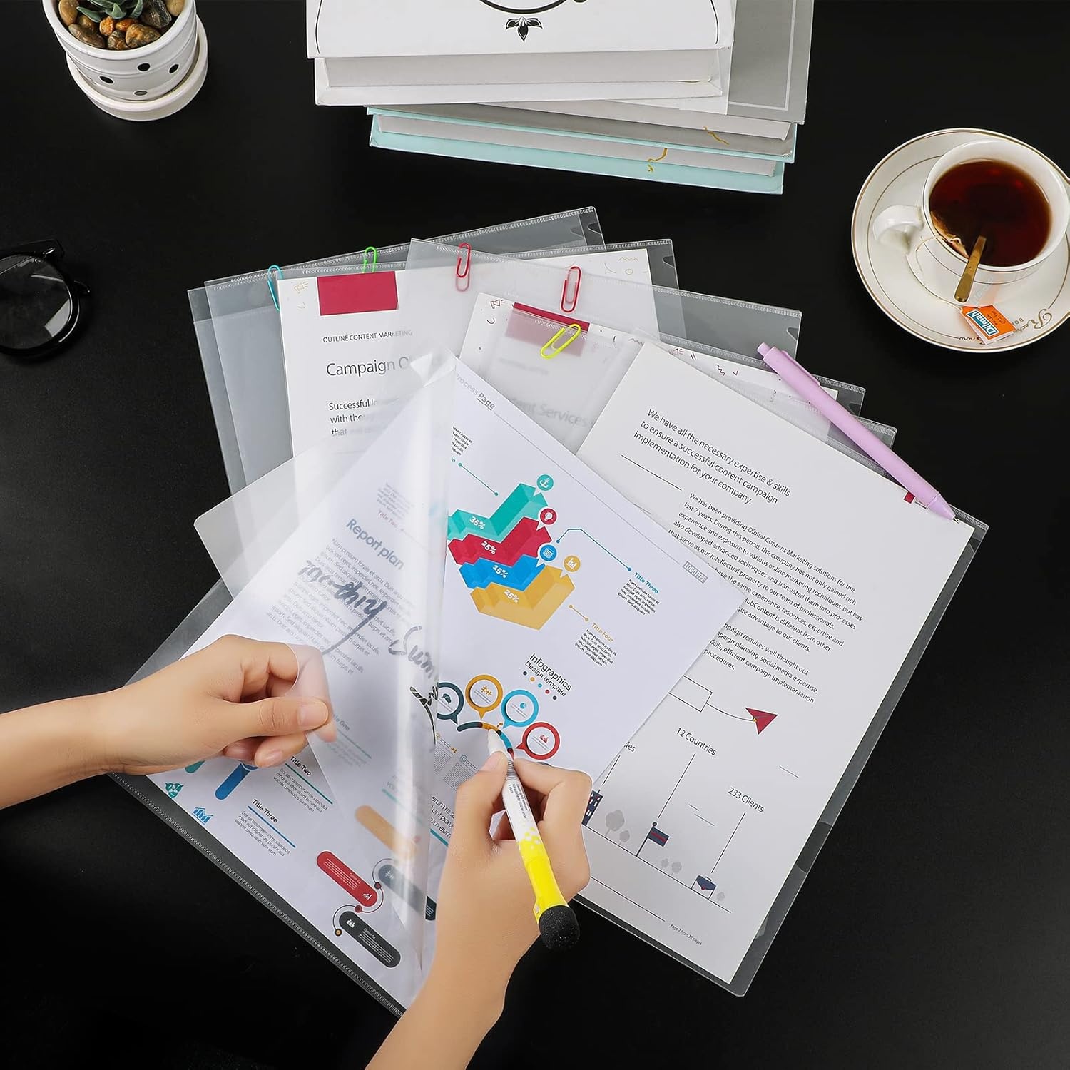 image:imageKTRIO Clear Document Folders Project Pockets for 85x11 Paper 100 Pack HeavyDuty Clear Project Pockets Transparent Letter Size Paper Sleeves LShaped Thumb Notch Design AcidFree Poly Plastic48