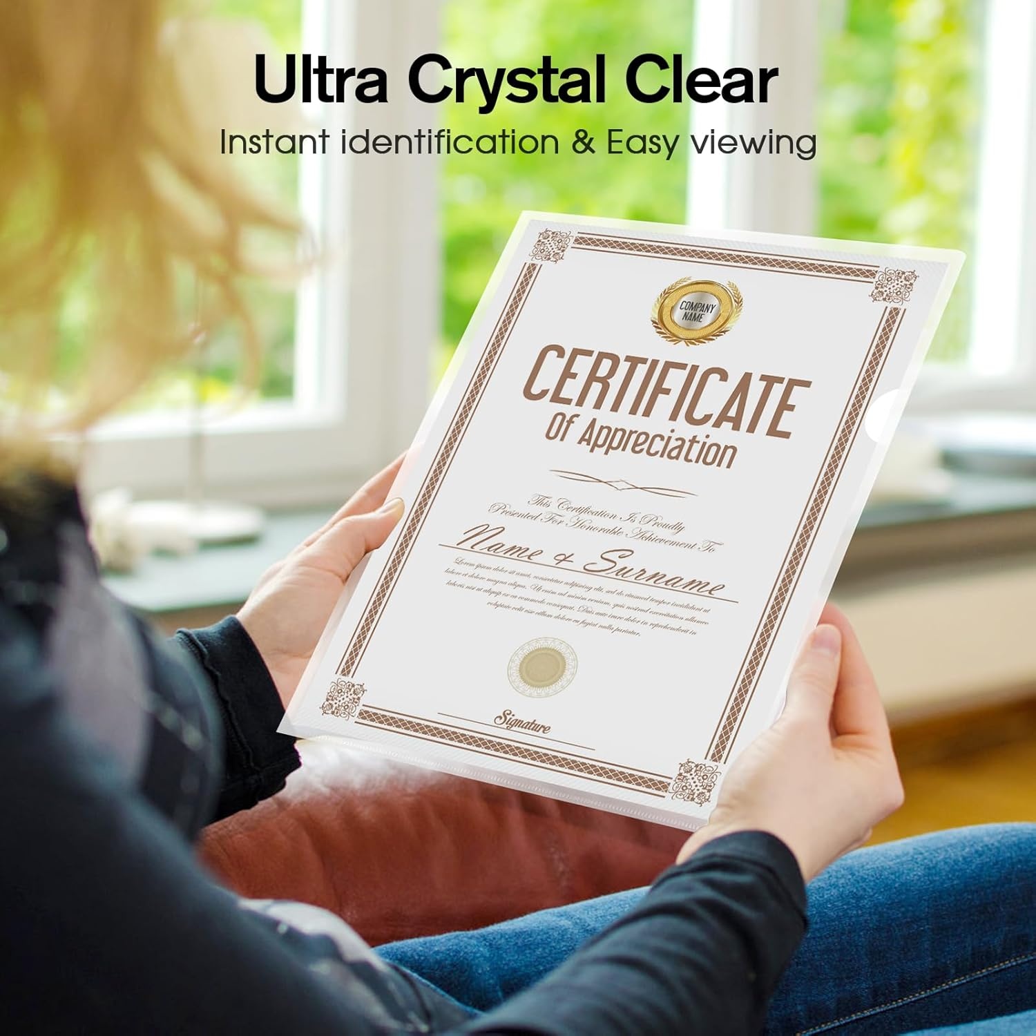 image:imageKTRIO Clear Document Folders Project Pockets for 85x11 Paper 100 Pack HeavyDuty Clear Project Pockets Transparent Letter Size Paper Sleeves LShaped Thumb Notch Design AcidFree Poly Plastic100
