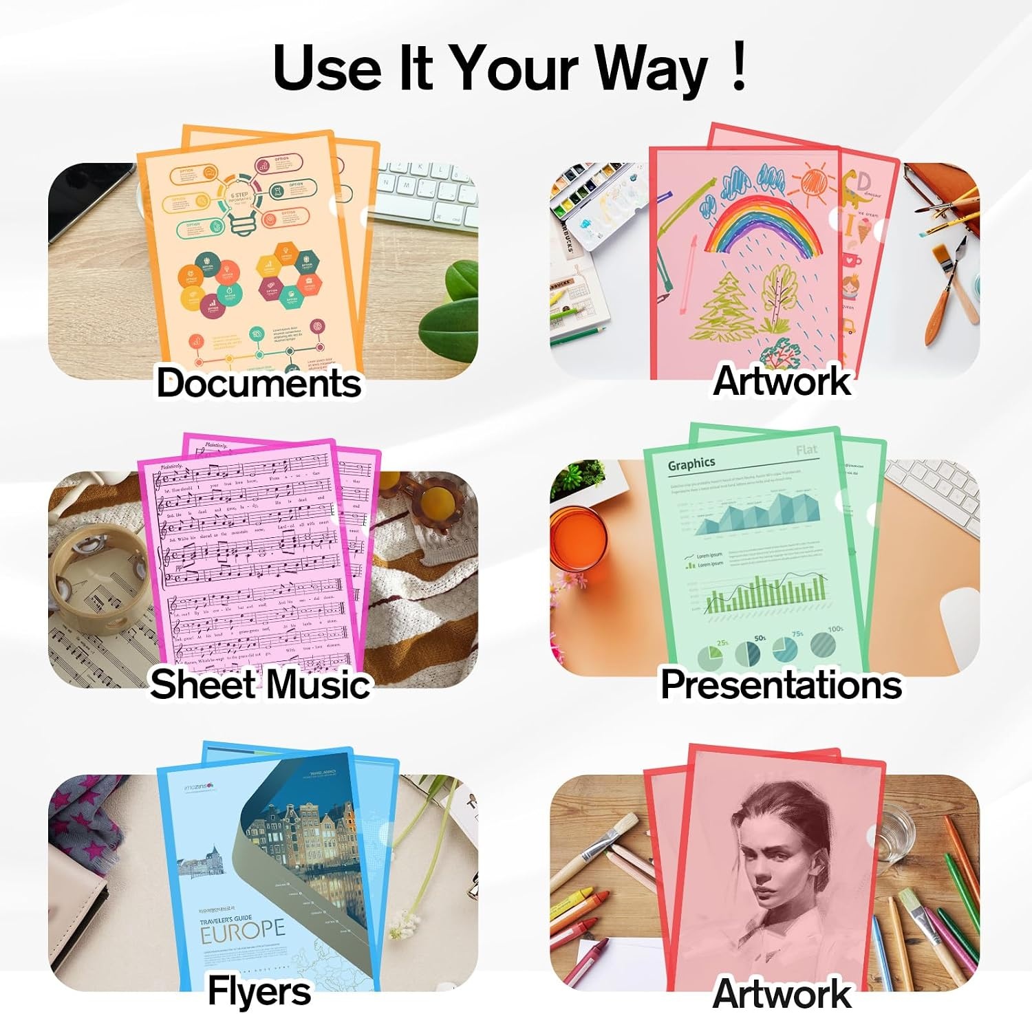 image:imageKTRIO Clear Plastic Folders Project Pockets for 85x11 Document 35 Pack HeavyDuty Paper Sleeves in 5 Soft Colors Fits Letter Size Not A4 LShaped Design with Thumb Notch for Easy Access6 Bright Colors