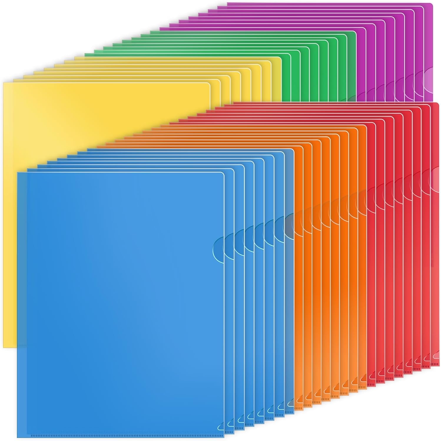 image:imageKTRIO Clear Plastic Folders Project Pockets for 85x11 Document 35 Pack HeavyDuty Paper Sleeves in 5 Soft Colors Fits Letter Size Not A4 LShaped Design with Thumb Notch for Easy Access6 Bright Colors