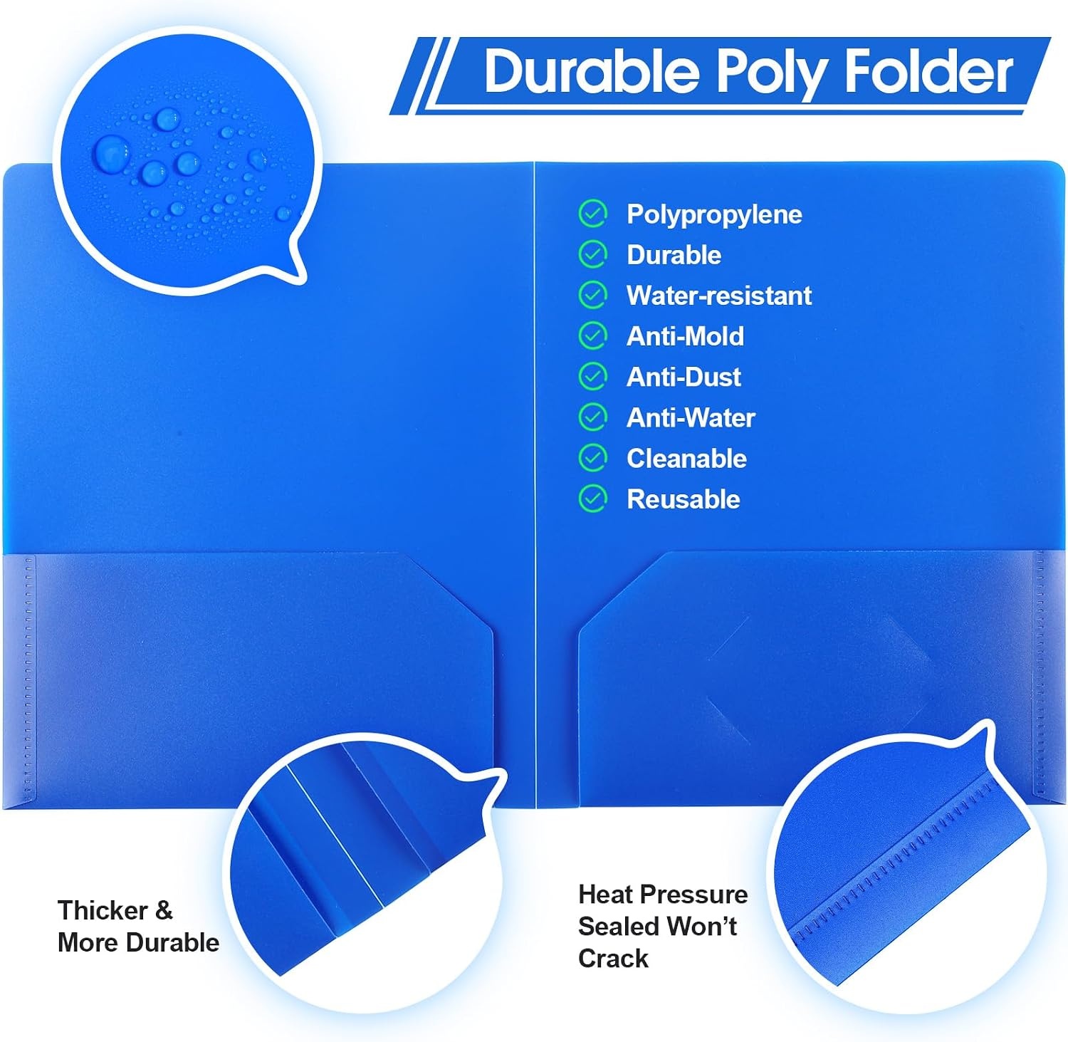 image:imageKTRIO Plastic Folders with Pockets 6 Pack Heavy Duty 2 Pocket Folders with Business Card Slot and Labels for School Office Home