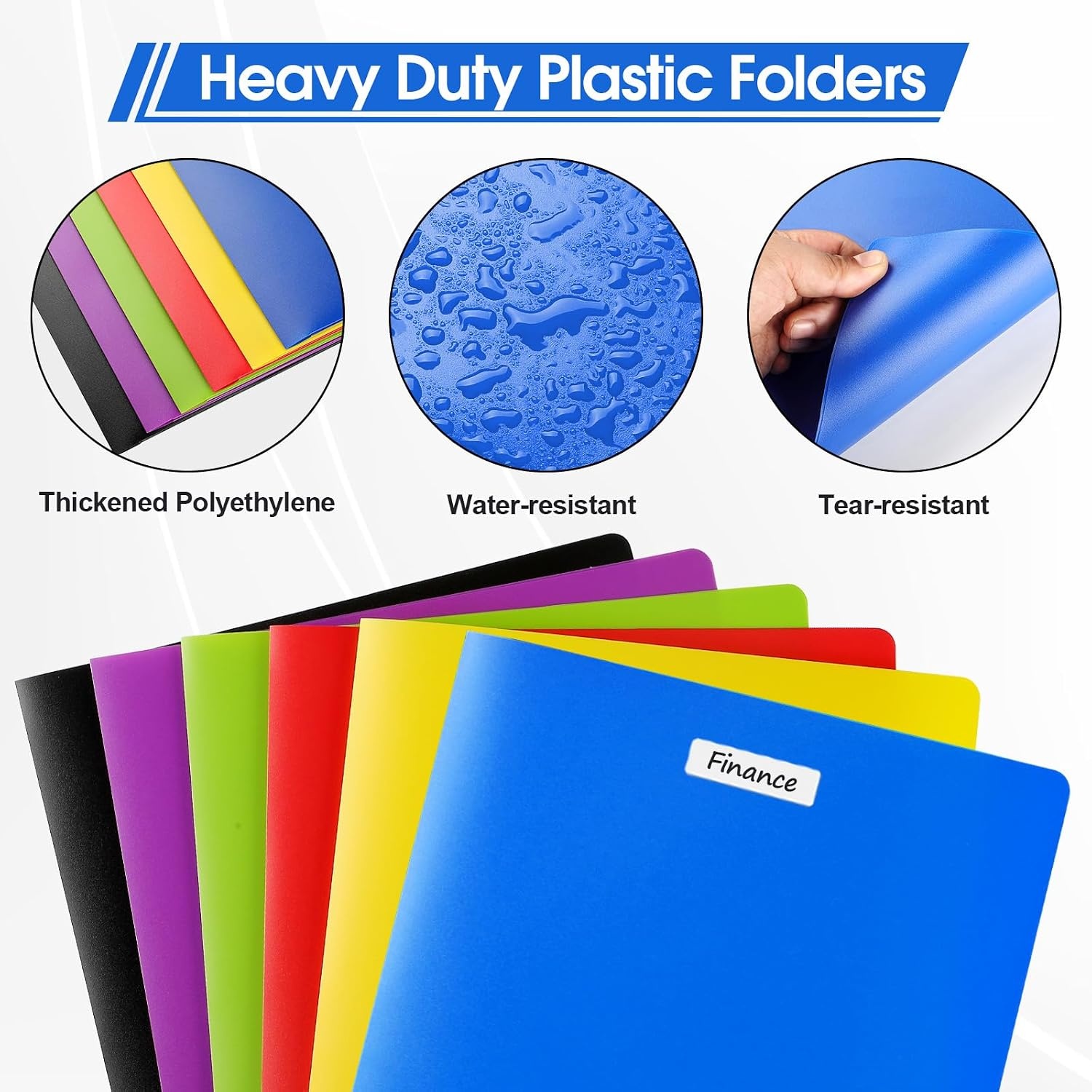 image:imageKTRIO Plastic Folders with Pockets 6 Pack Heavy Duty 2 Pocket Folders with Business Card Slot and Labels for School Office Home