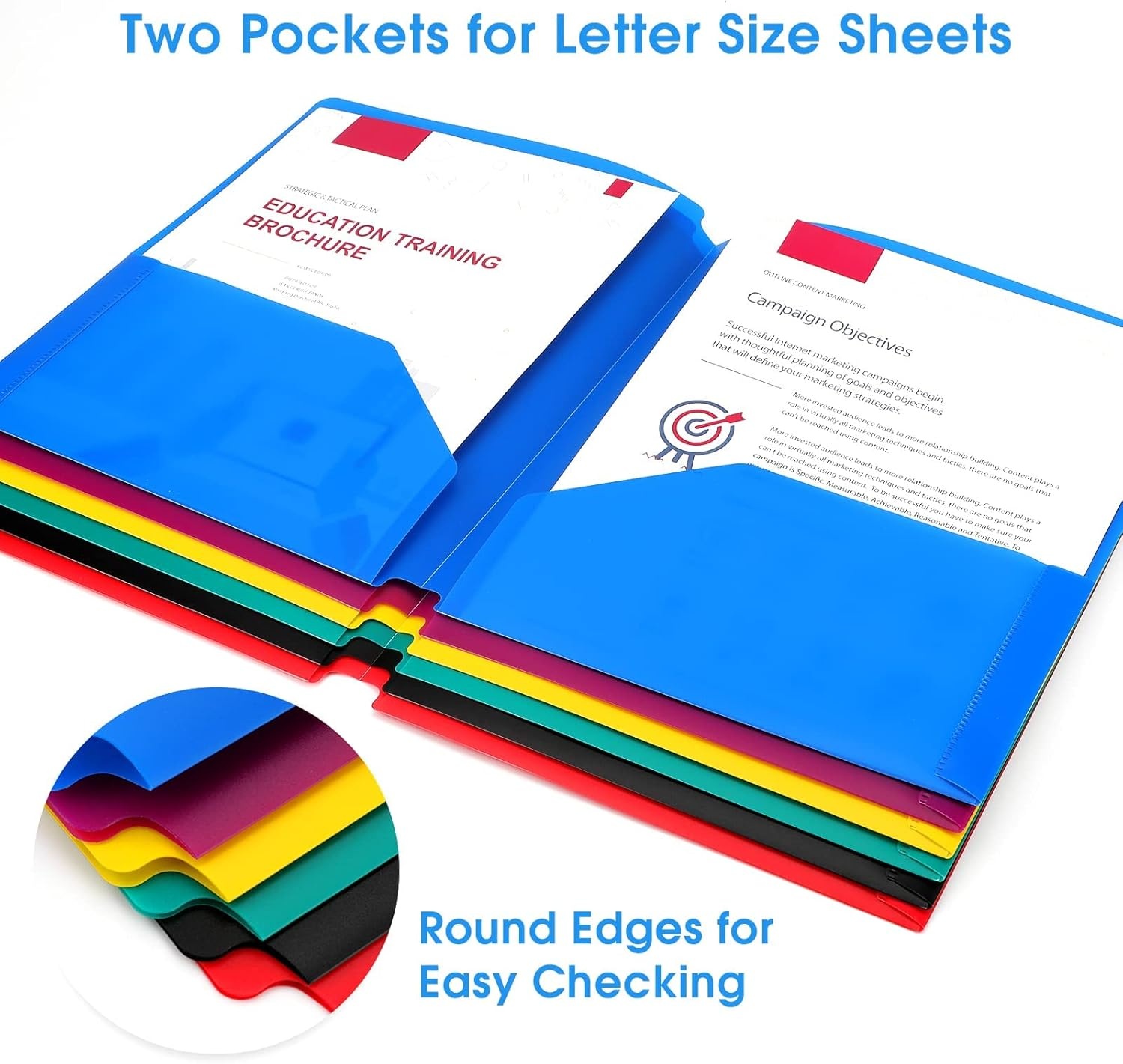 image:imageKTRIO Pocket Folders 6 Pack Plastic Folders with Pockets Colored Heavy Duty 2 Pocket File Folders Letter Size Poly Folders Plastic Pocket Folder for School Office