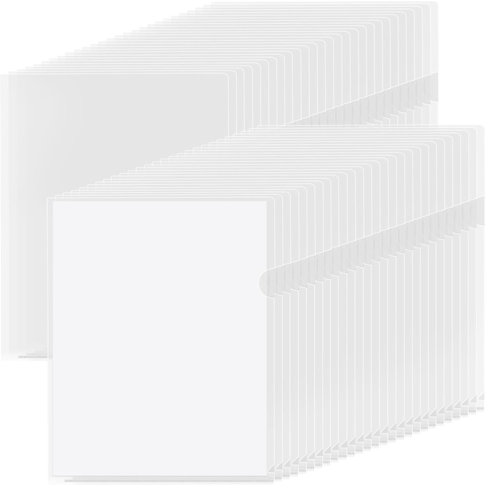 image:imageKTRIO Clear Document Folders Project Pockets for 85x11 Paper 100 Pack HeavyDuty Clear Project Pockets Transparent Letter Size Paper Sleeves LShaped Thumb Notch Design AcidFree Poly Plastic100