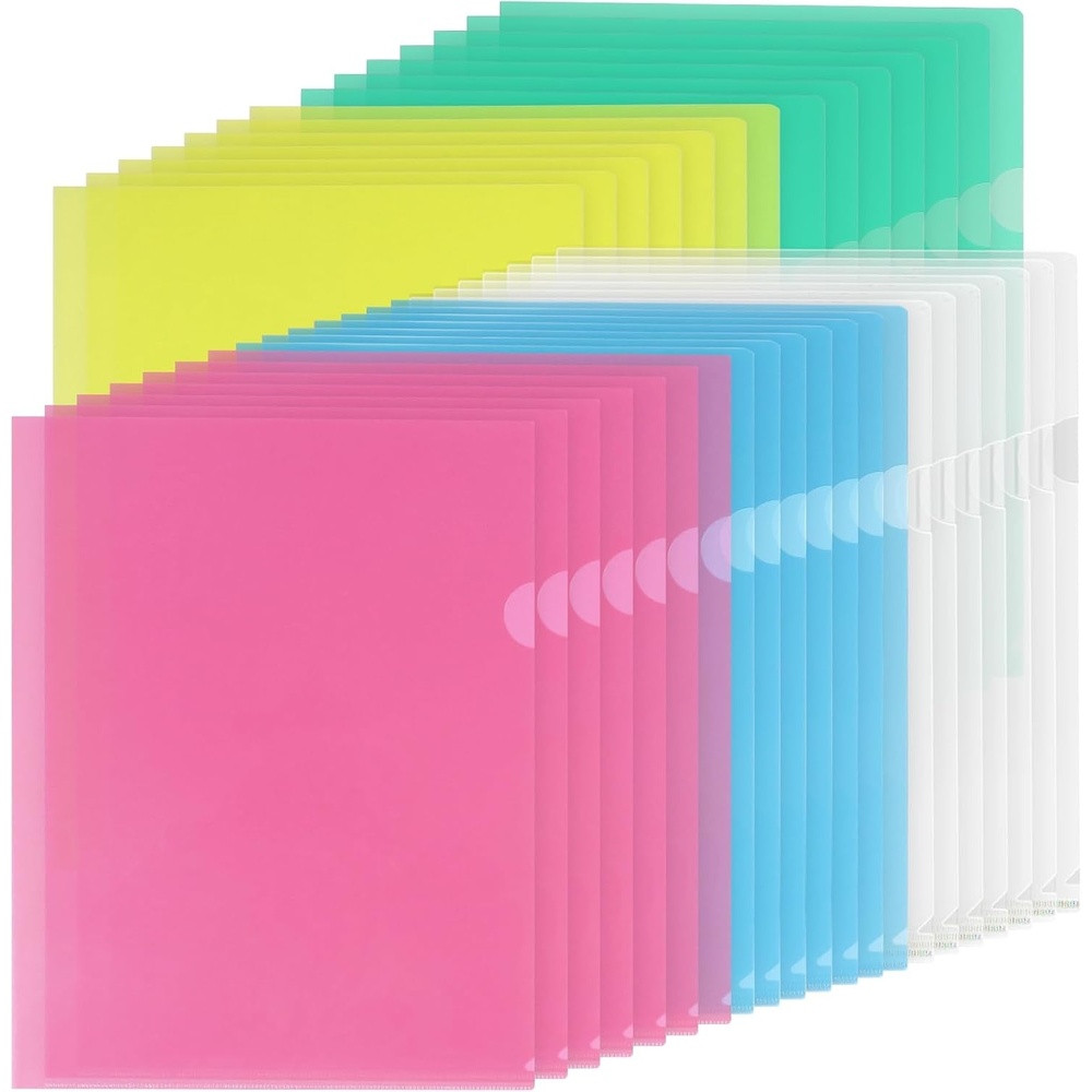 image:imageKTRIO Clear Plastic Folders Project Pockets for 85x11 Document 35 Pack HeavyDuty Paper Sleeves in 5 Soft Colors Fits Letter Size Not A4 LShaped Design with Thumb Notch for Easy AccessClear Pastel Colors