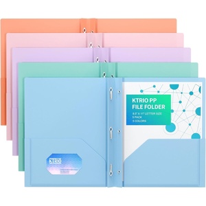 image:imageKTRIO 10 Pack Plastic Pocket Folders 3 Prong Letter Size 5 Pastel Colors  3 Prong Fasteners 2 Pocket Storage Business Card Slot WaterResistant PP School Office UsePastel Colors