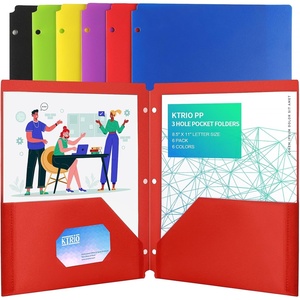 image:imageKTRIO 12 Pack Plastic Pocket Folders 3 Hole Letter Size 6 Assorted Color  3 Hole Punched 2 Pocket Storage WaterResistant PP Business Card Slot 6 Assorted ColorsVibrant Colors