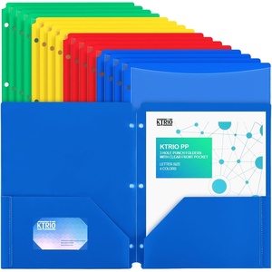 image:imageKTRIO 16 Pack 2 Pocket 3 Prong Folders Clear Front Pocket 4 Colors  Letter Size Fit WaterResistant PP Business Card Slot 2 Pocket Storage School Office Use16 Pack