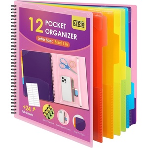 image:imageKTRIO 24 Pocket Project Organizer Letter Size Spiral Binder Black  24 Pocket Storage Letter Size Fit WaterResistant Poly Zip Pouch Included Writable Color TabsPink