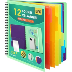 image:imageKTRIO 24 Pocket Project Organizer Letter Size Spiral Binder Black  24 Pocket Storage Letter Size Fit WaterResistant Poly Zip Pouch Included Writable Color TabsGreen